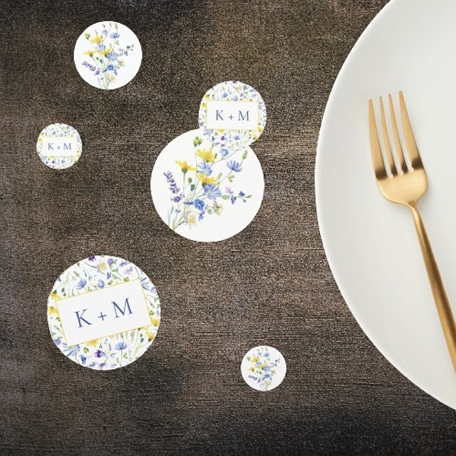 Confettis Mariage Monogramme Fleur sauvage Aquarelle (Watercolor Wildflowers Monogram Wedding Table Confetti)