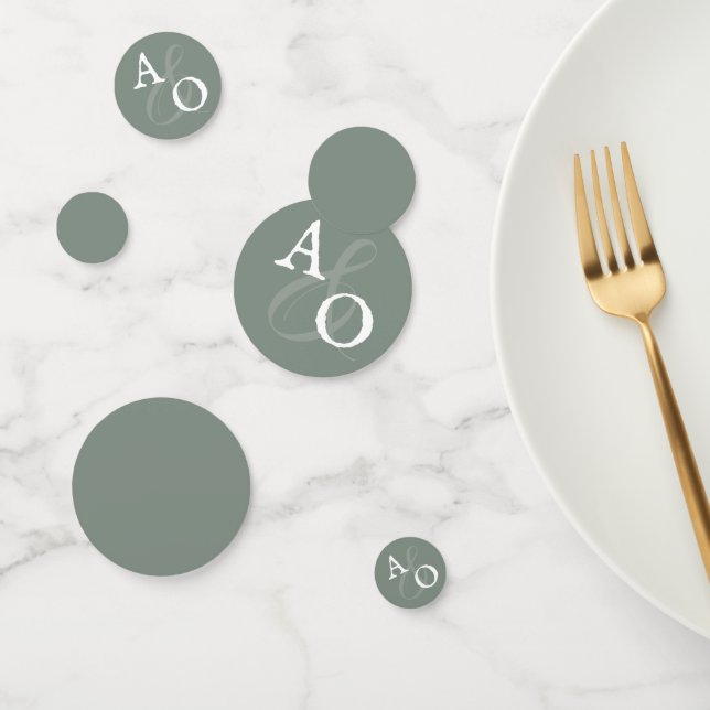 Confettis Mariage Monogramme minimaliste Sage Green (Groupe)