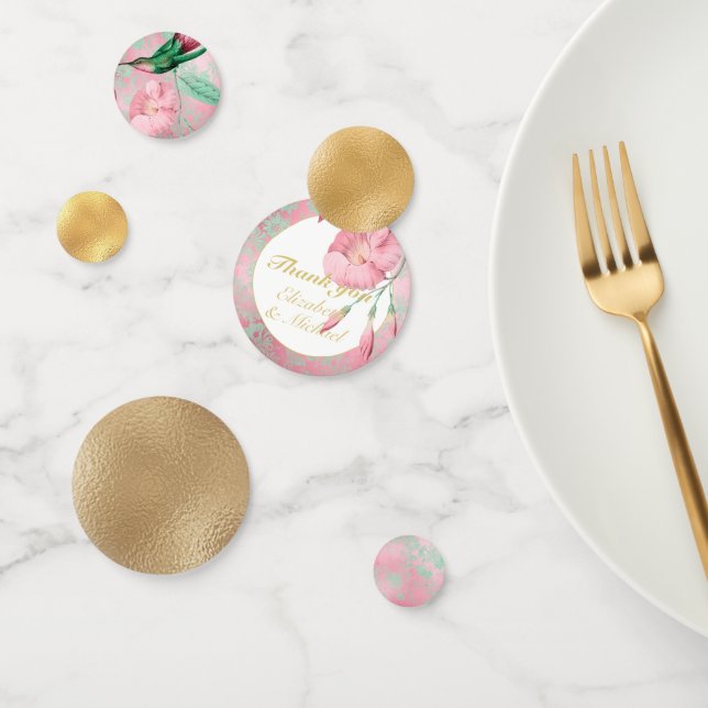 Confettis Merci d'or rose rose vert à la menthe ornée (Groupe)