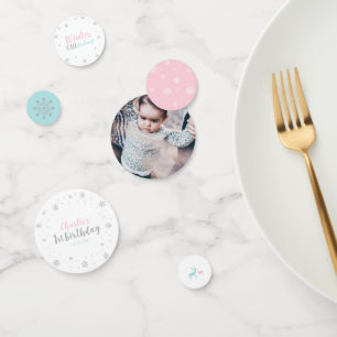 Confettis Merveilleux Hiver Argent, Menthe et Rose 1er Anniv