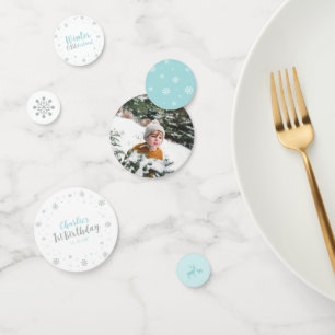 Confettis Merveilleux Hiver Argenté et Bleu pour le 1er Anni
