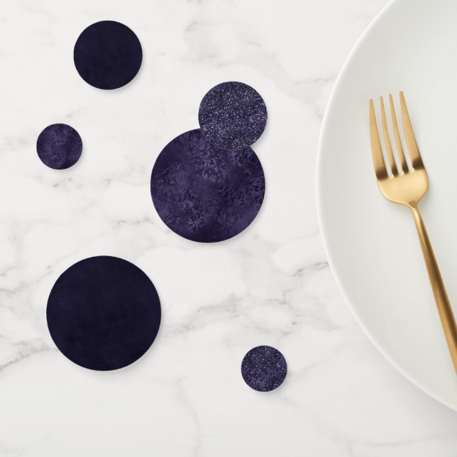 Confettis Minuit Indigo Romance | Satiny Grunge Damask (Groupe)