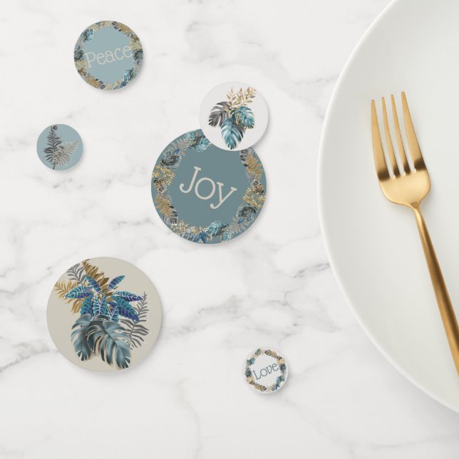 Confettis Moderne Tropical Blue Foliage Joy Peace Love (Groupe)