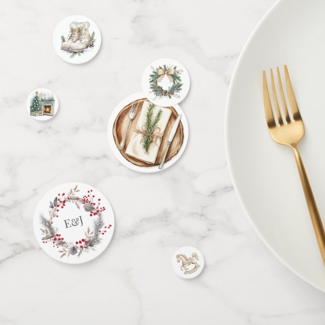 Confettis Monogramme de Noël d'hiver rustique (Groupe)