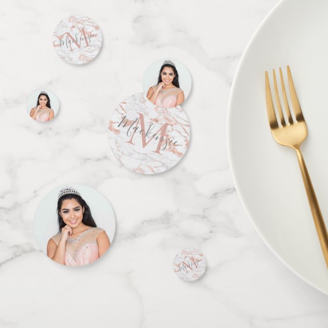 Confettis Monogramme en marbre or Rose (Groupe)