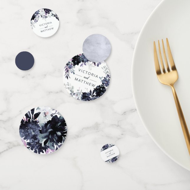 Confettis Monogramme Mariage d'aquarelle de la marine floral (Groupe)