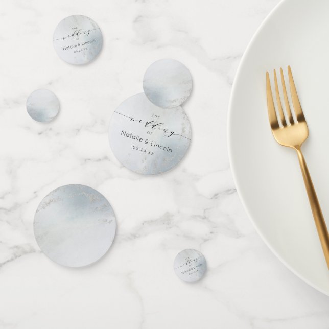 Confettis Monogramme Mariage en argent poli bleu Ombre Dusty (Groupe)