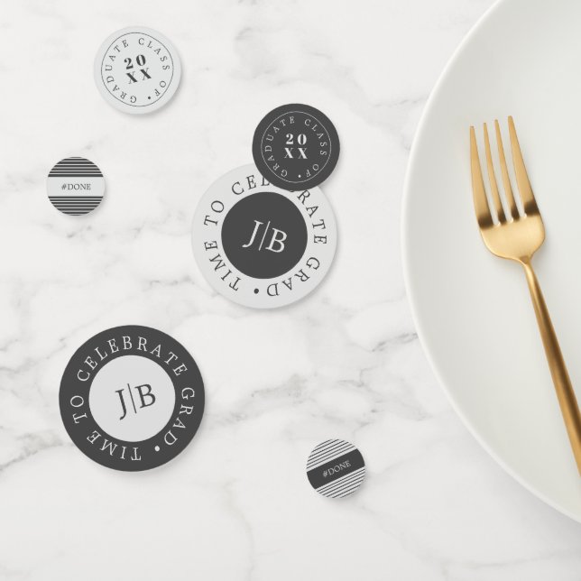 Confettis Monogramme moderne Silver Grey Graduation Party (Groupe)
