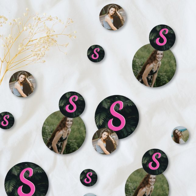 Confettis Monogramme rose Bat mitzvah Tropical Photo Confett (Monogram Pink Tropical Bat Mitzvah Photo Confetti)