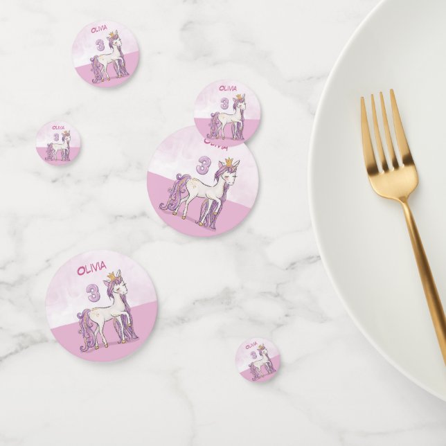 Confettis Nom personnalisé 3e anniversaire Cheval rose avec  (Groupe)