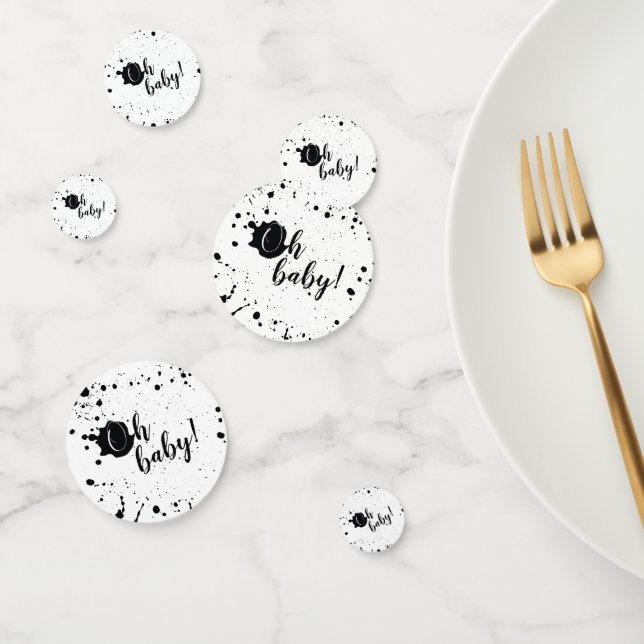 Confettis Oh Bébé Noir + Blanc Splatter Unisex Baby shower (Groupe)