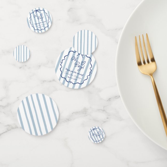 Confettis Oh Boy Cute Moderne Dusty Baby shower Bleu Stripes (Groupe)