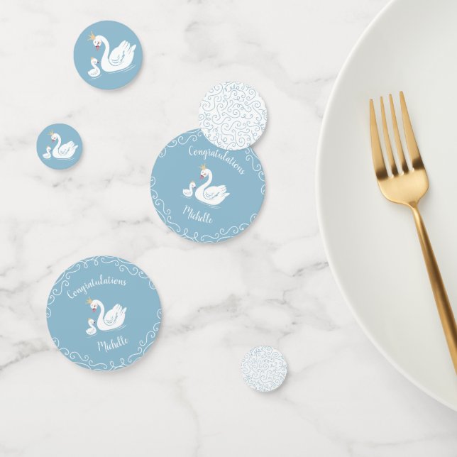 Confettis Oiseau Baby shower cygne avec thème Couronne Bleu (Groupe)