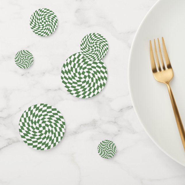 Confettis Olive Green & White À damiers Motif déformé (Groupe)