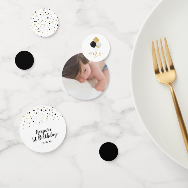 Confettis Or et noir | Ballons 1er anniversaire fête (Groupe)