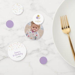 Confettis Or & Violet Ballons Fille 1er Anniversaire