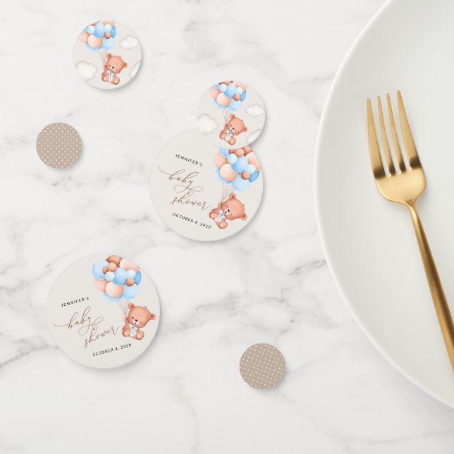 Confettis ours bébé, ours en peluche, ballons bleus, Baby sh (Groupe)