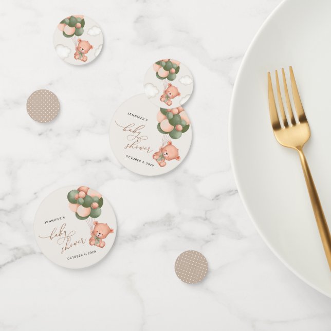 Confettis ours bébé, ours en peluche, ballons verts, Baby sh (Groupe)