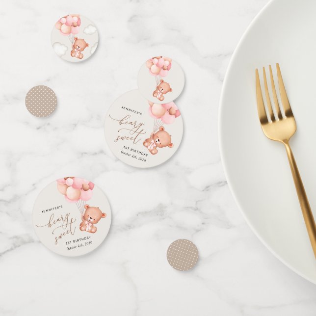 Confettis Ours De Bébé, Ballons Roses, Premier Anniversaire (Groupe)