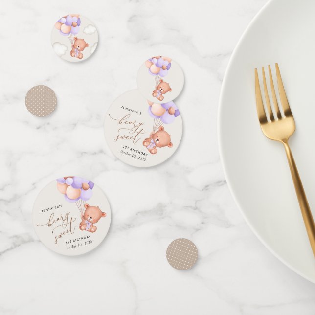 Confettis Ours De Bébé, Ballons Violets, Premier Anniversair (Groupe)