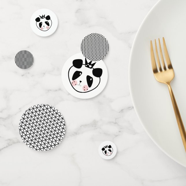 Confettis Ours Panda Mignon Moderne Noir Blanc Anniversaire (Groupe)