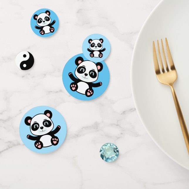 Confettis Ours panda mignon sur bleu Columbia (Groupe)