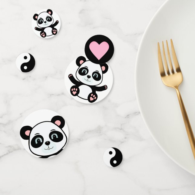 Confettis Ours panda mignon & Yin Yang noir et blanc (Groupe)