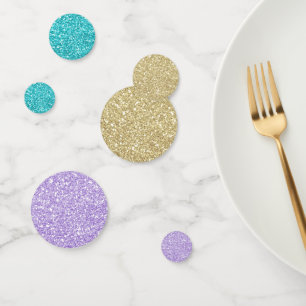 Confettis Paillette scintillante or violet & bleu aqua