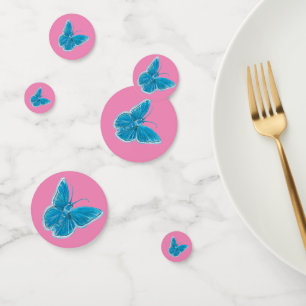 Confettis Papillons bleus Fluttant Motif rose