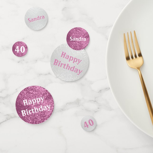 Confettis Parties scintillant d'anniversaire rose et blanc C (Groupe)