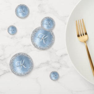 Confettis Parties scintillant en argent brossé bleu Nom du m