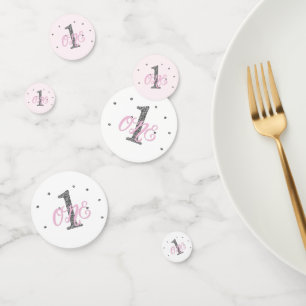 Confettis Parties scintillant rose et argent UN 1er annivers