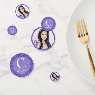 Confettis Parties scintillant violet de fille Monogramme Pho