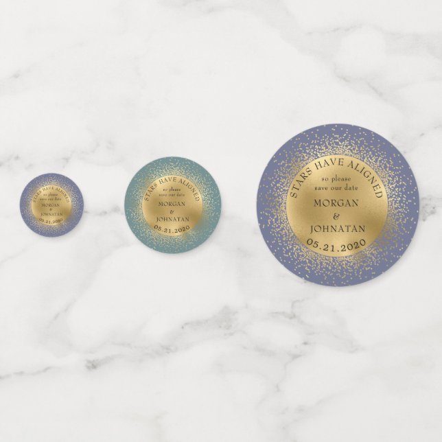 Confettis Pastel Celestial Gold Moon Enregistrer La Date (Devant)