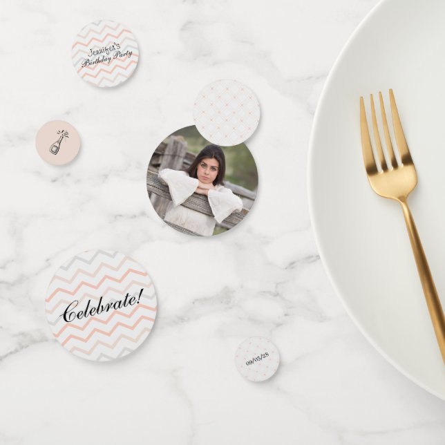 Confettis Pastel Peach et Grey Zig Zag (Groupe)