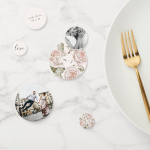 Confettis Peach Blush Roses Photo et nom Mariage