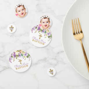 Confettis Peonies pourpres Baptême Table personnalisée Confe