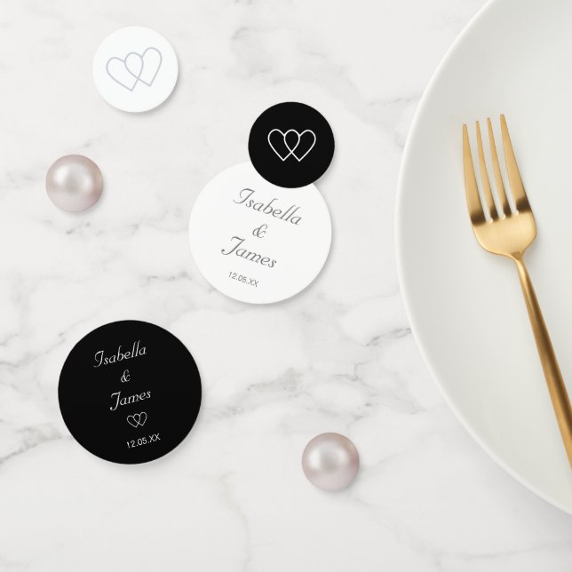 Confettis Perles Chic et Cœurs sur Mariage Noir et Blanc (Groupe)