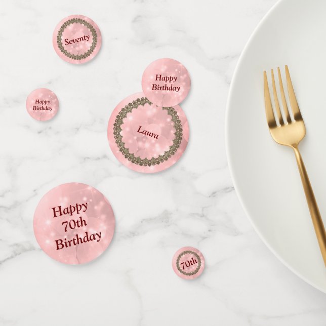 Confettis Personnalisé brillant rose joyeux 70e anniversaire (Groupe)