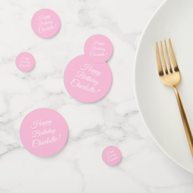 Confettis Personnaliser avec nom, Joyeux anniversaire, rose  (Groupe)