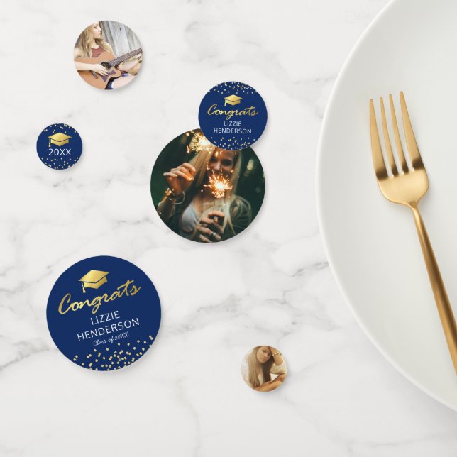 Confettis Photo Blue Gold 2025 Graduation Party (Groupe)