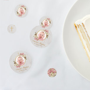 Confettis Photo de baptême de fille Fleur rose orée Marbre O