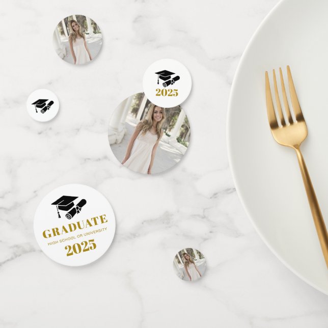 Confettis Photo de graduation en or noir moderne personnalis (Groupe)