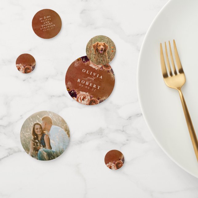 Confettis Photo de mariage moderne bohème en terre cuite flo (Groupe)