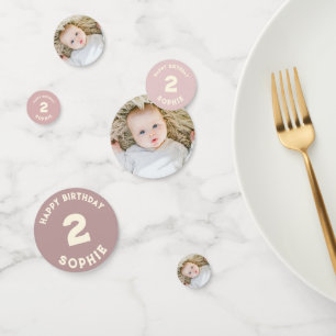 Confettis photo fille rose personnalisée 2e anniversaire