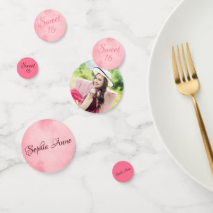 Confettis Photo personnalisée et rose doux 16 Anniversaire