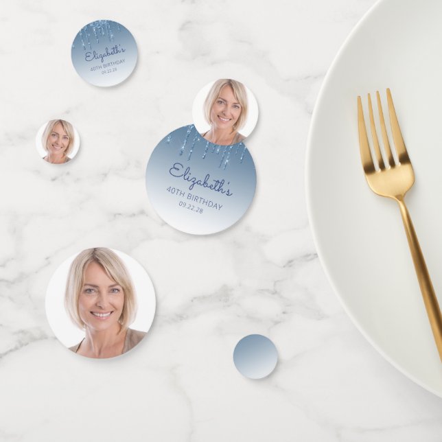 Confettis Photo personnalisée Glam Parties scintillant bleue (Groupe)