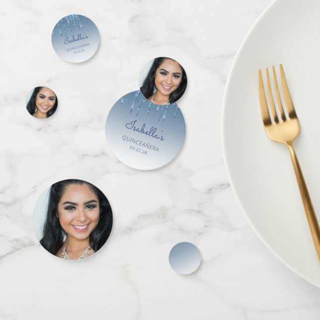 Confettis Photo personnalisée Glam Parties scintillant bleue (Groupe)