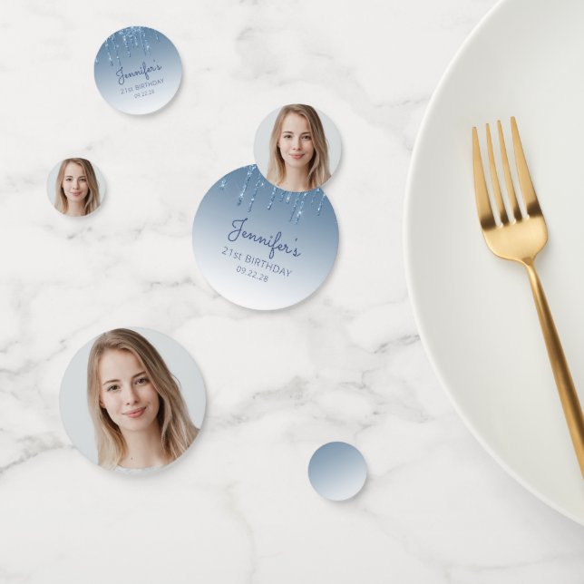 Confettis Photo personnalisée Glam Parties scintillant bleue (Groupe)