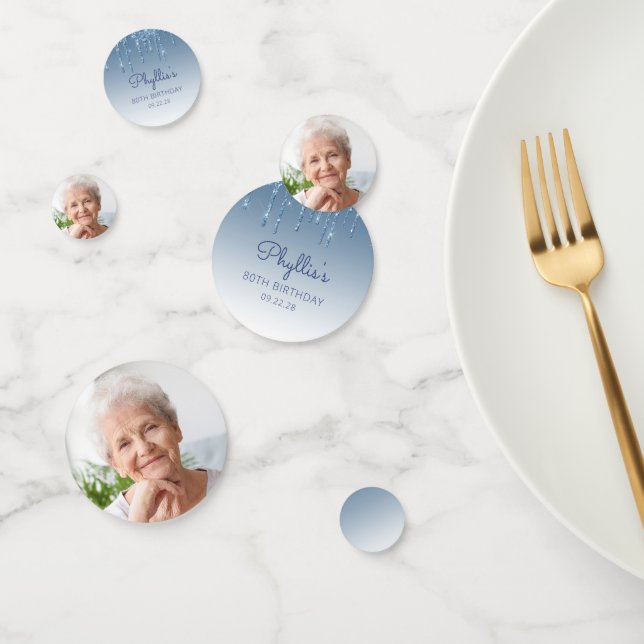 Confettis Photo personnalisée Glam Parties scintillant bleue (Groupe)